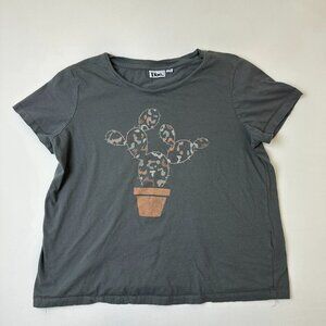 Doe Shirt Womens Large Gray Cactus Potted Plant Graphic Casual Short Sleeve Tee